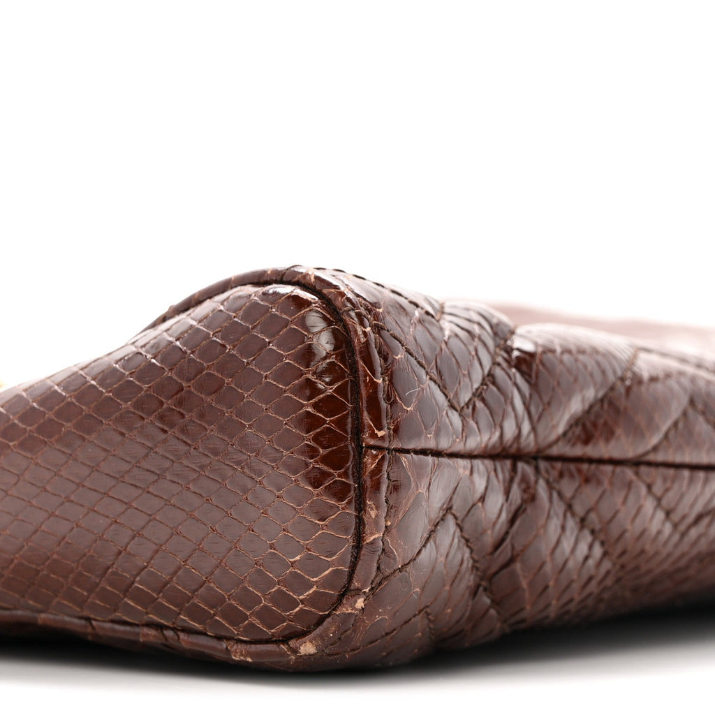 Snakeskin Matelasse Medium GG Marmont Slim Tote Brown