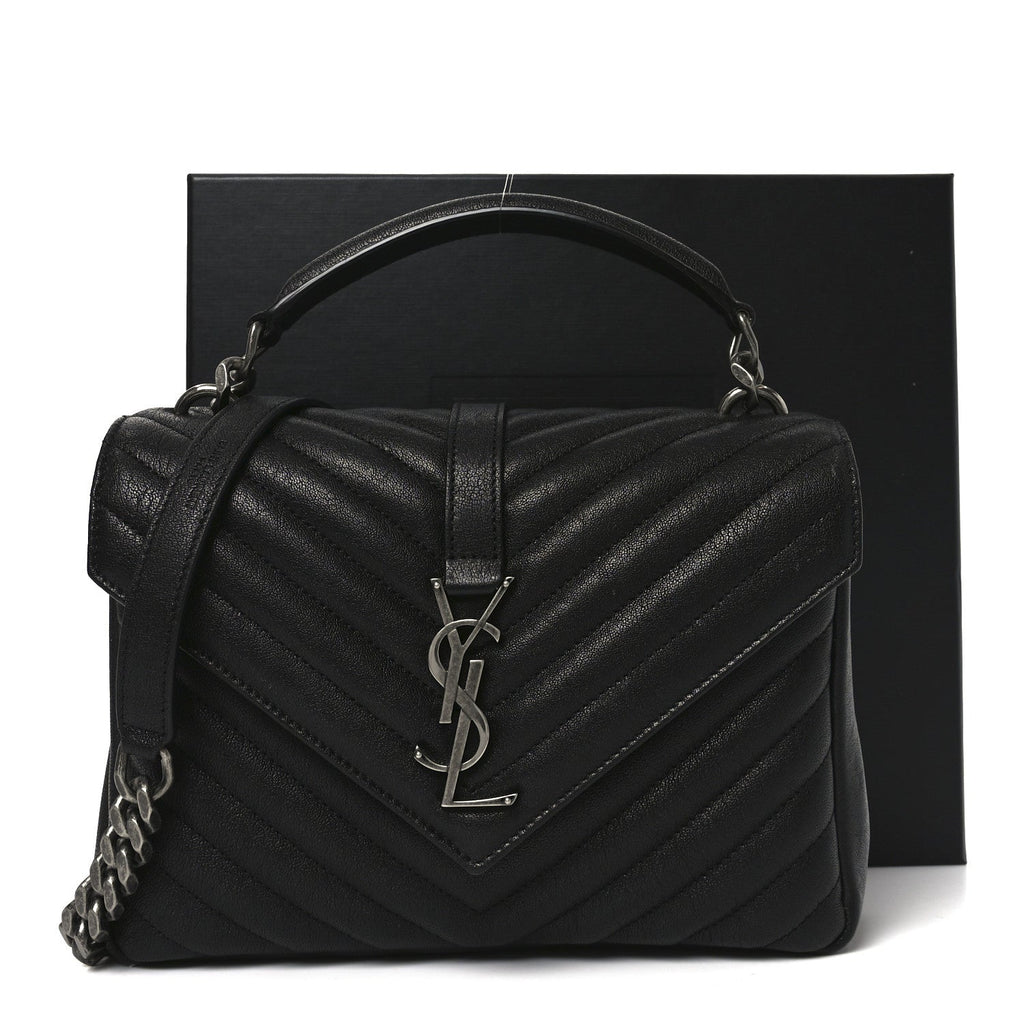 Sheepskin Matelasse Chevron Monogram Medium College Bag Black