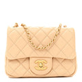 Lambskin Quilted Mini Pearl Crush Flap Beige