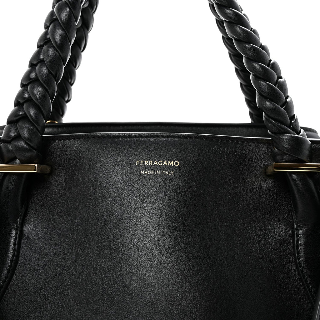Calfskin Braided Small Blossom Top Handle Bag Black