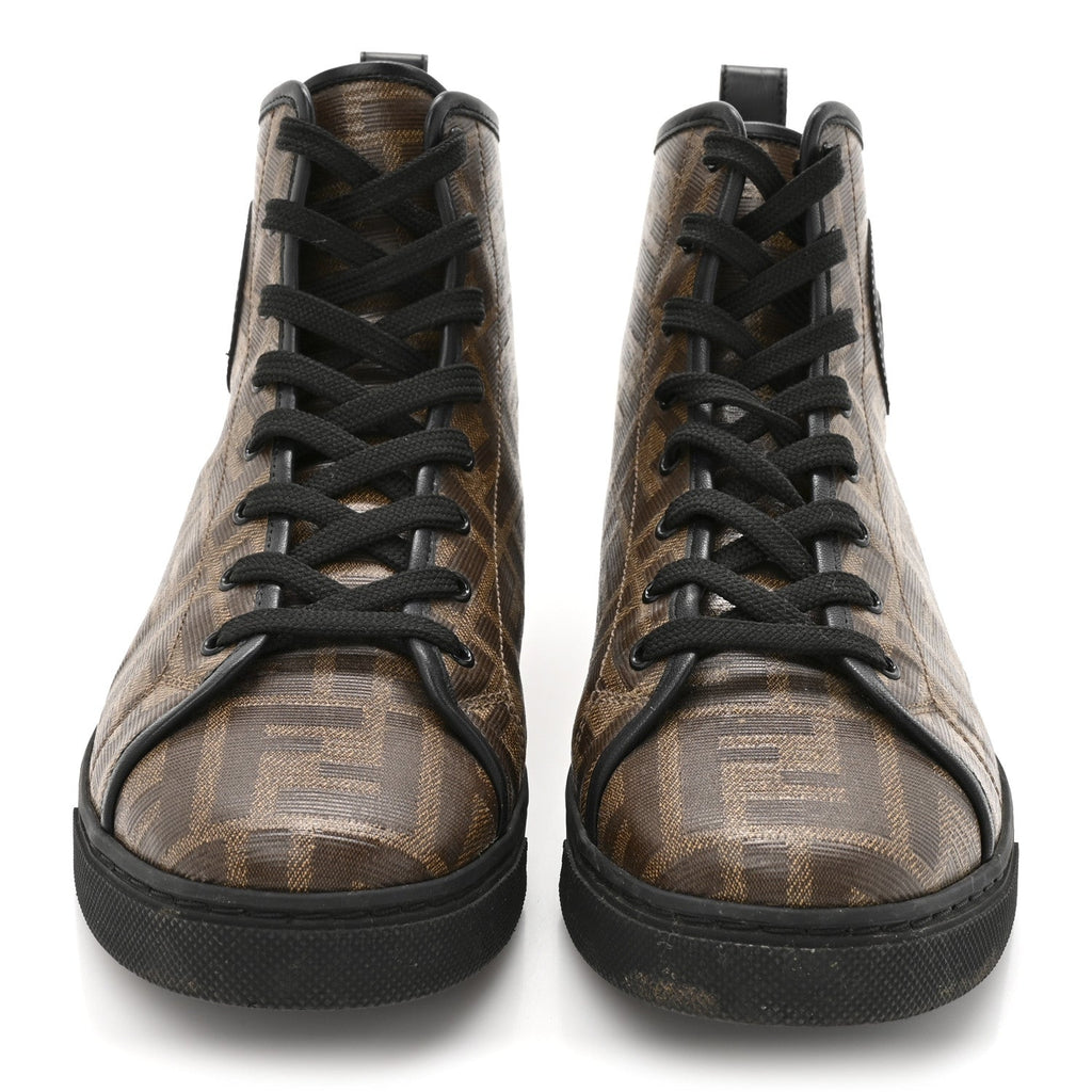Glazed Fabric FF 1974 Stamp Patch High Top Sneakers 37.5 Mogano Panna Black