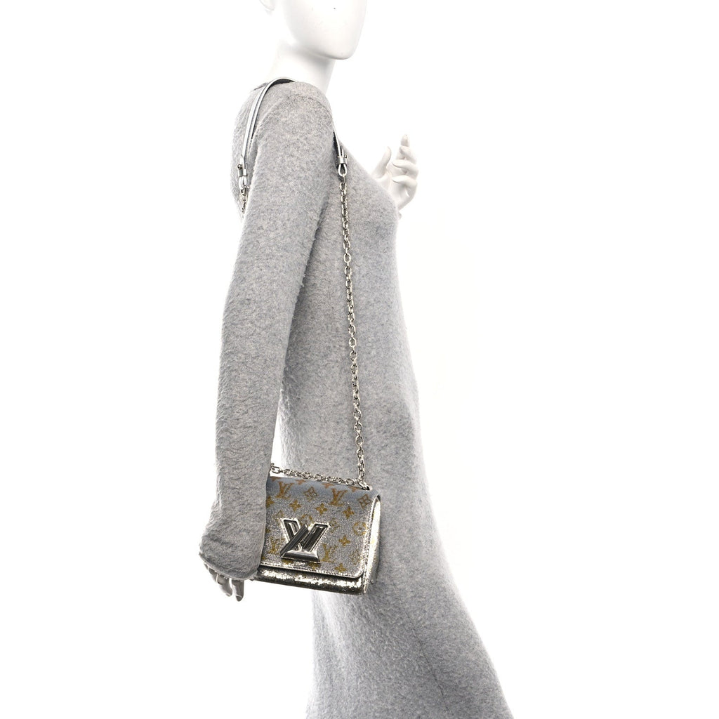 Sequins Monogram Twist Shoulder Bag PM Gold Silver