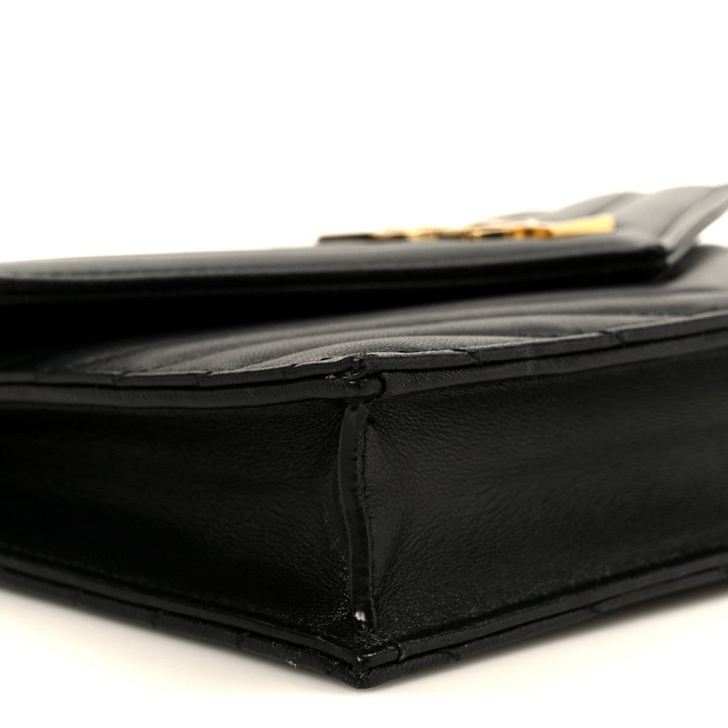 Lambskin Matelasse Chevron Monogram Cassandre Envelope Chain Wallet Black