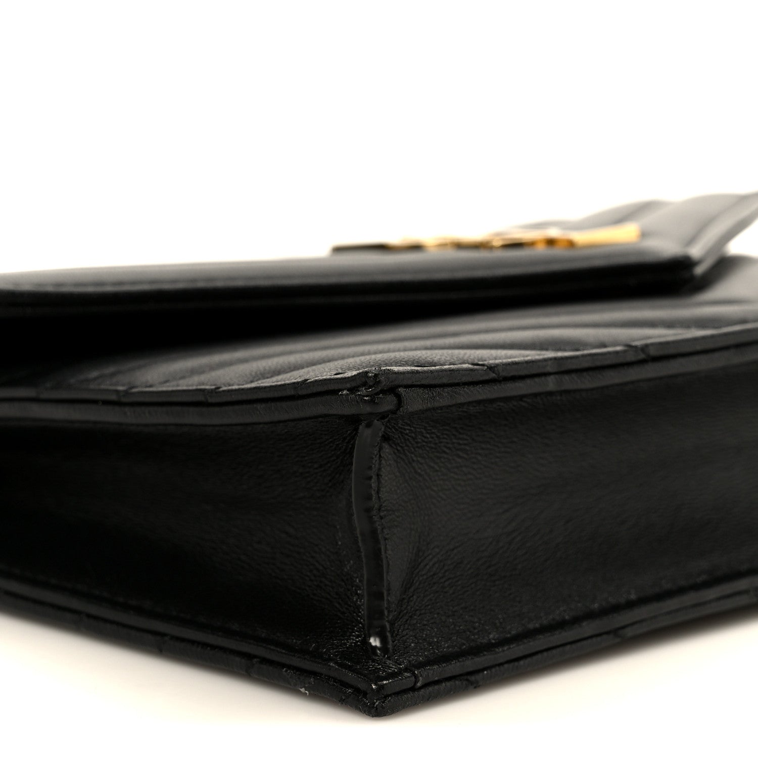 Lambskin Matelasse Chevron Monogram Cassandre Envelope Chain Wallet Black