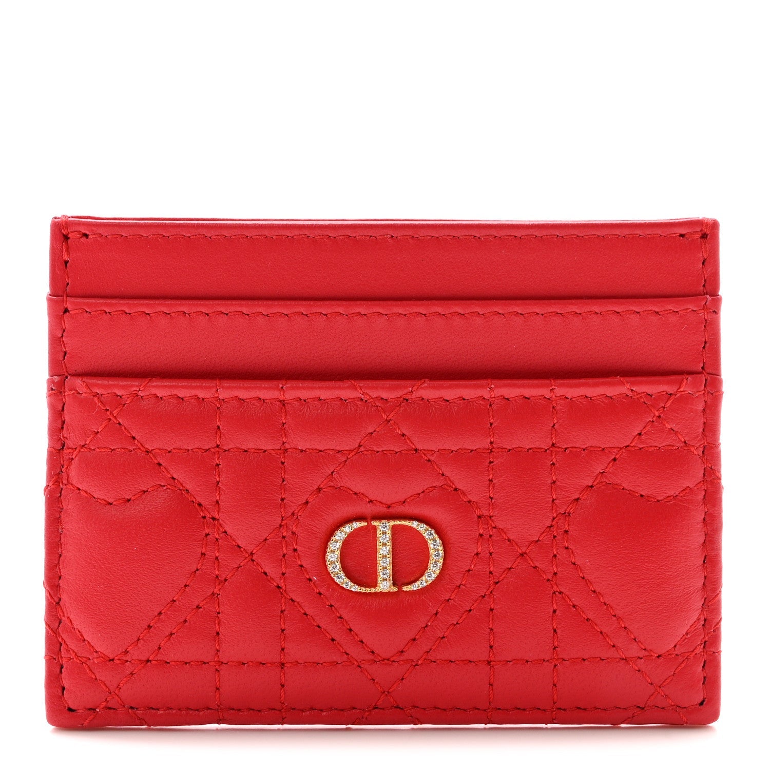 Lambskin Crystal Cannage Dioramour Jolie Freesia  Holder Red