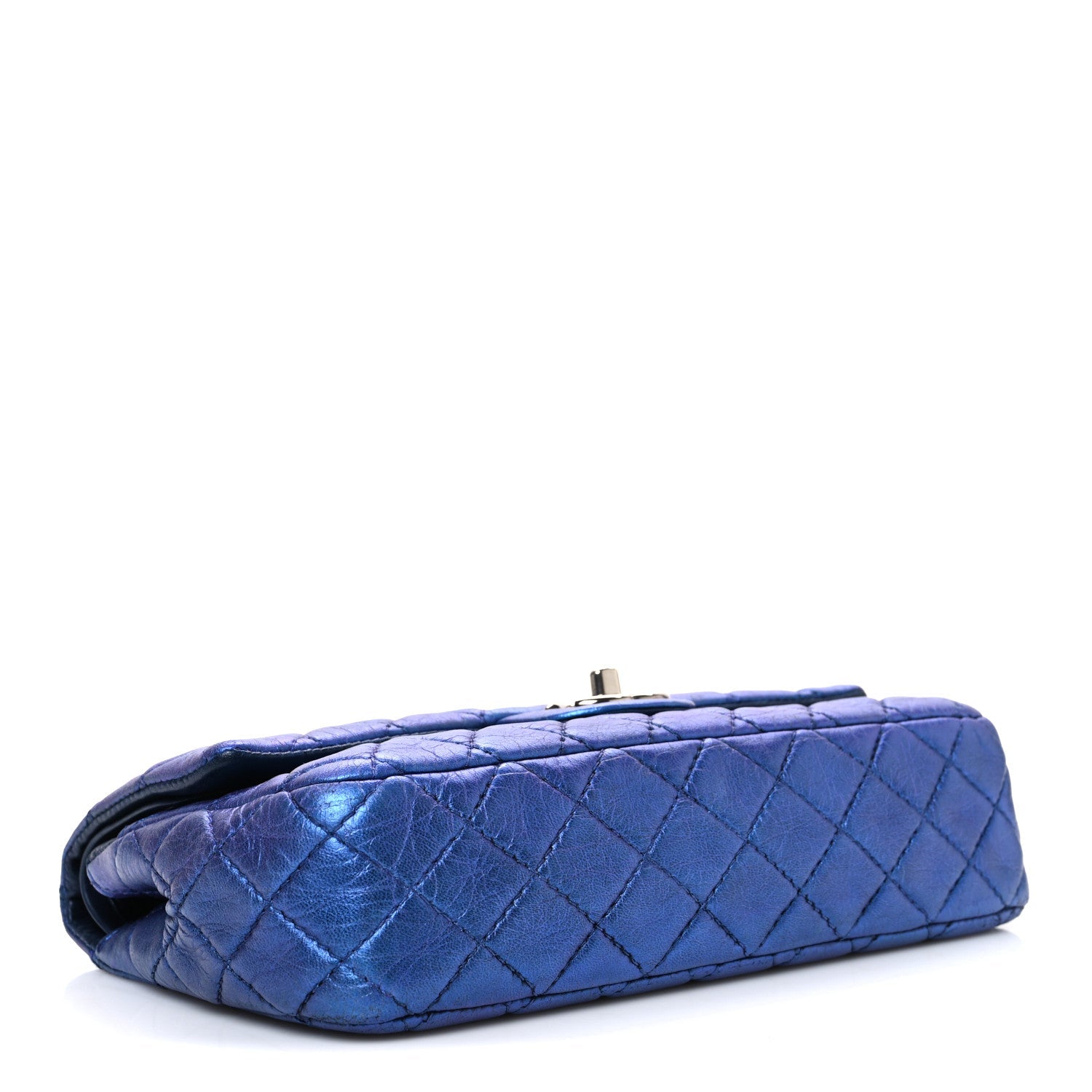 Metallic Lambskin Quilted Medium Double Flap Turquoise