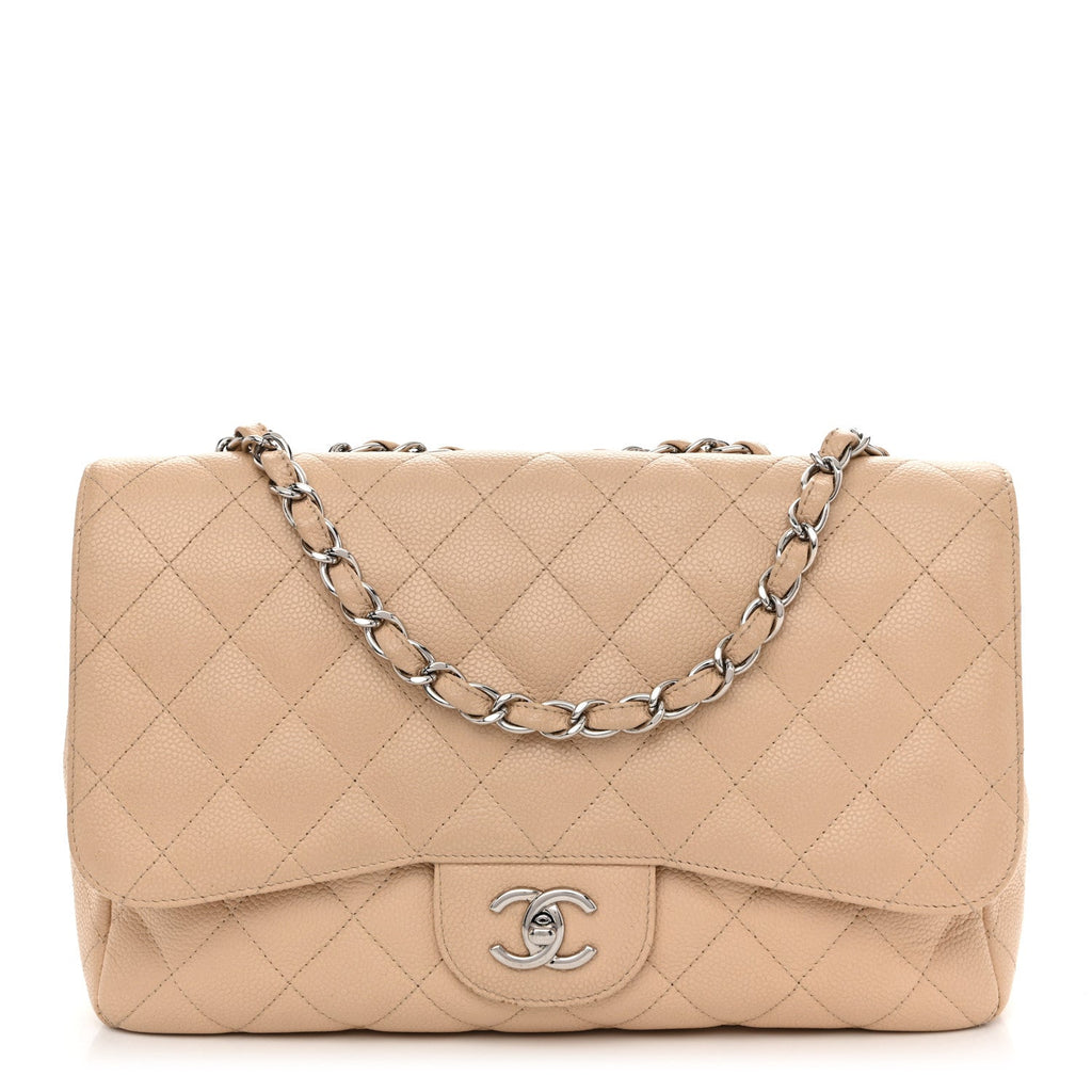 Caviar Quilted Jumbo Single Flap Beige Clair