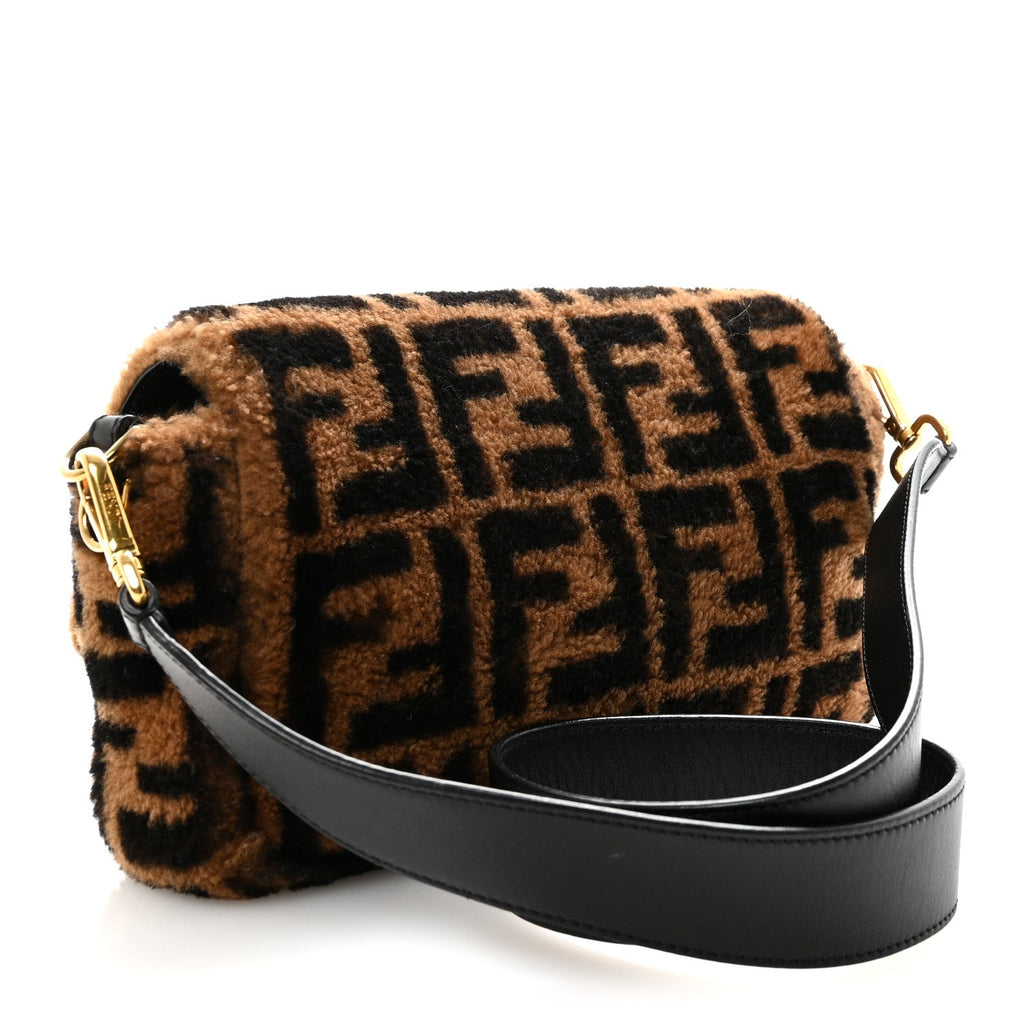 Shearling Vitello Dolce Macro FF 1974 Baguette Tobacco Black