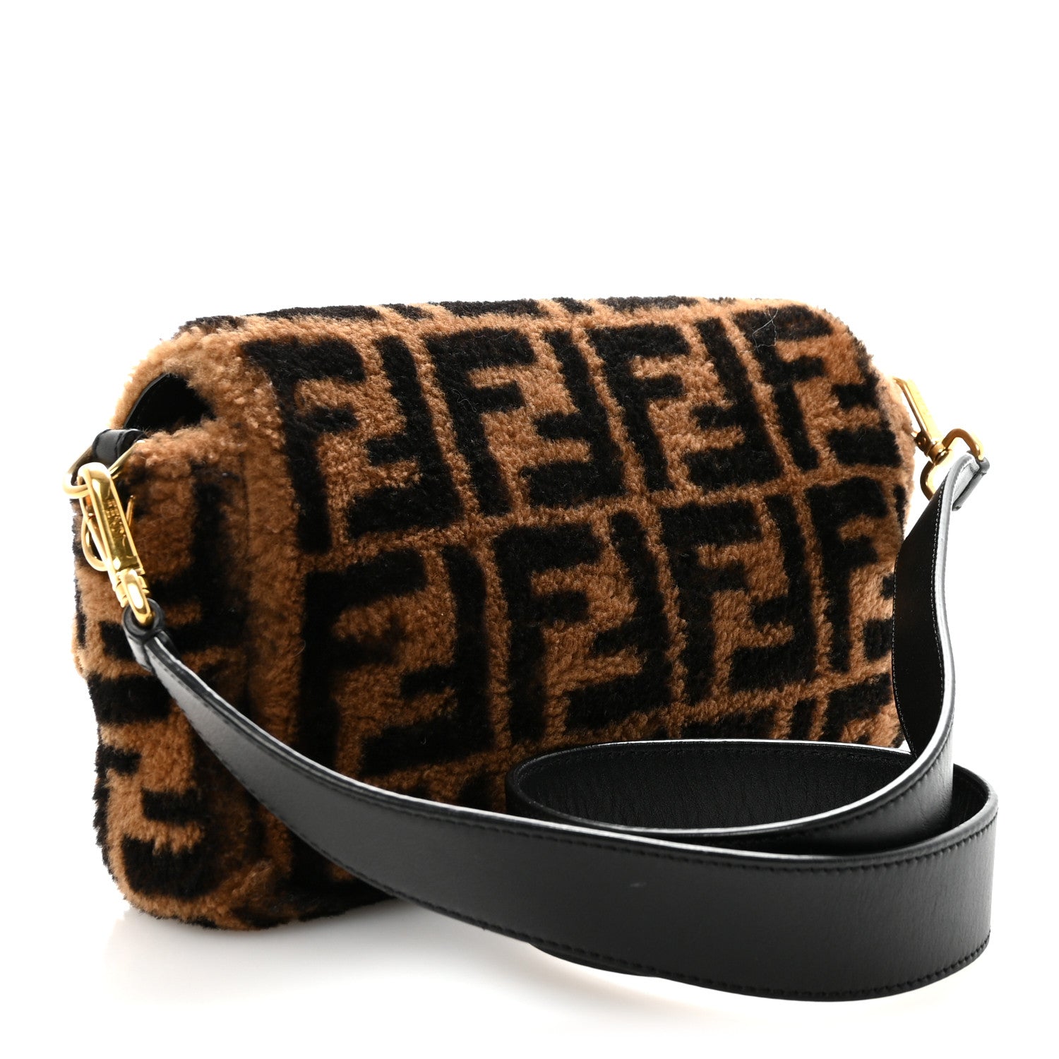 Shearling Vitello Dolce Macro FF 1974 Baguette Tobacco Black