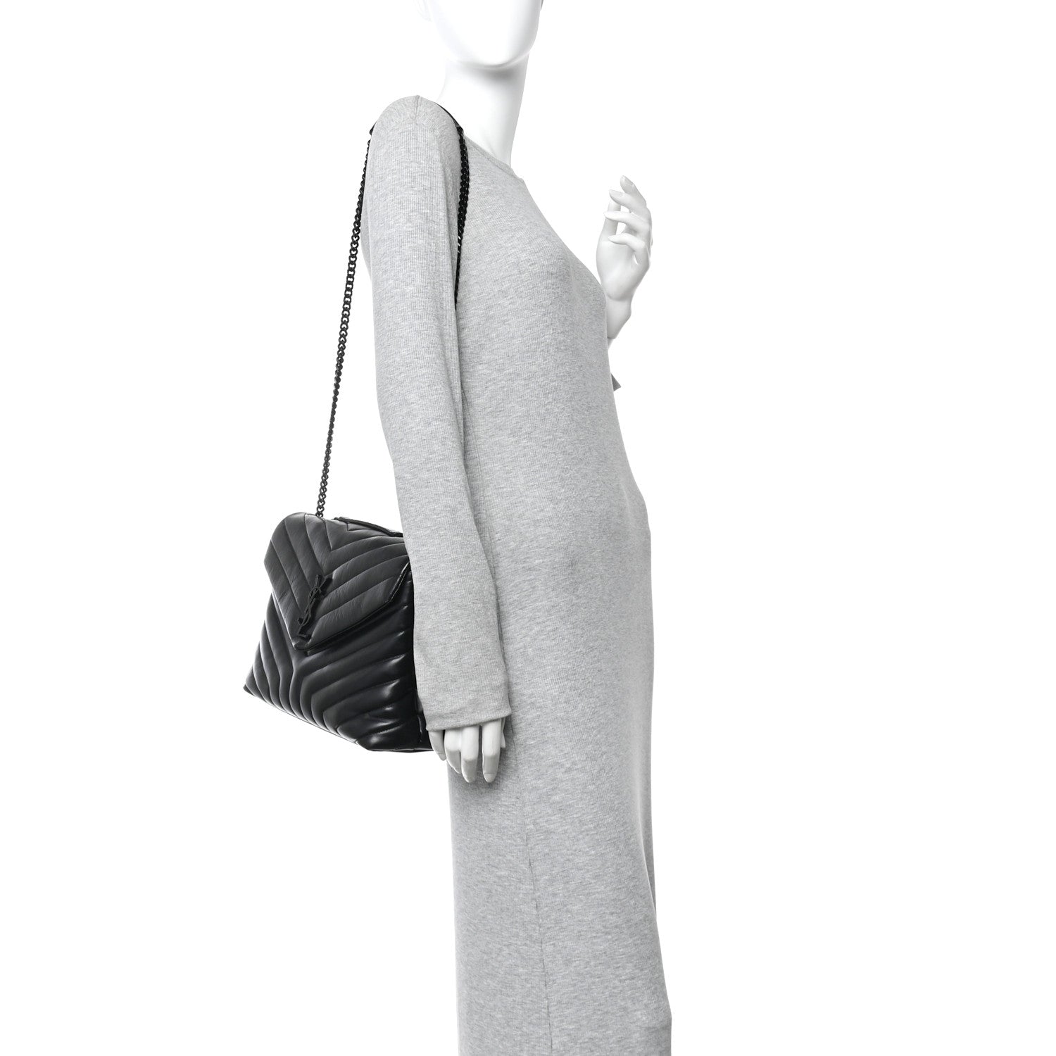 Calfskin Y Quilted Monogram Monochrome Medium Loulou Chain Satchel Black