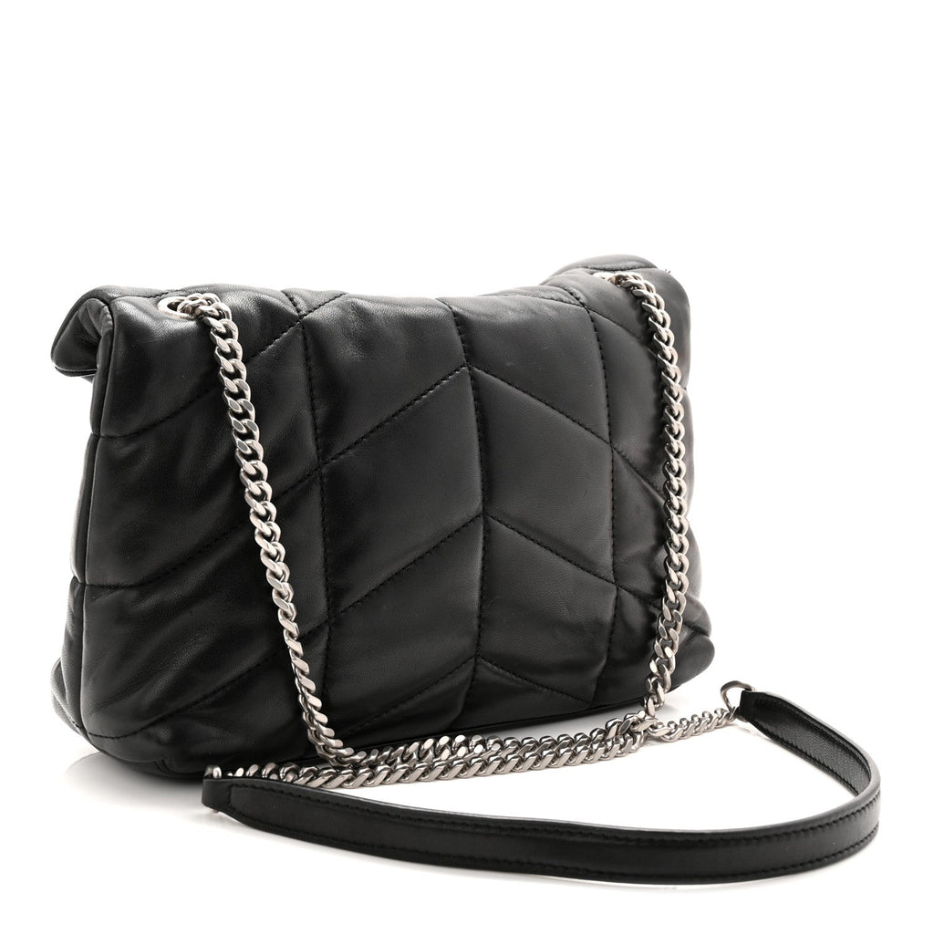 Lambskin Quilted Toy Loulou Puffer Monogram Chain Satchel Black