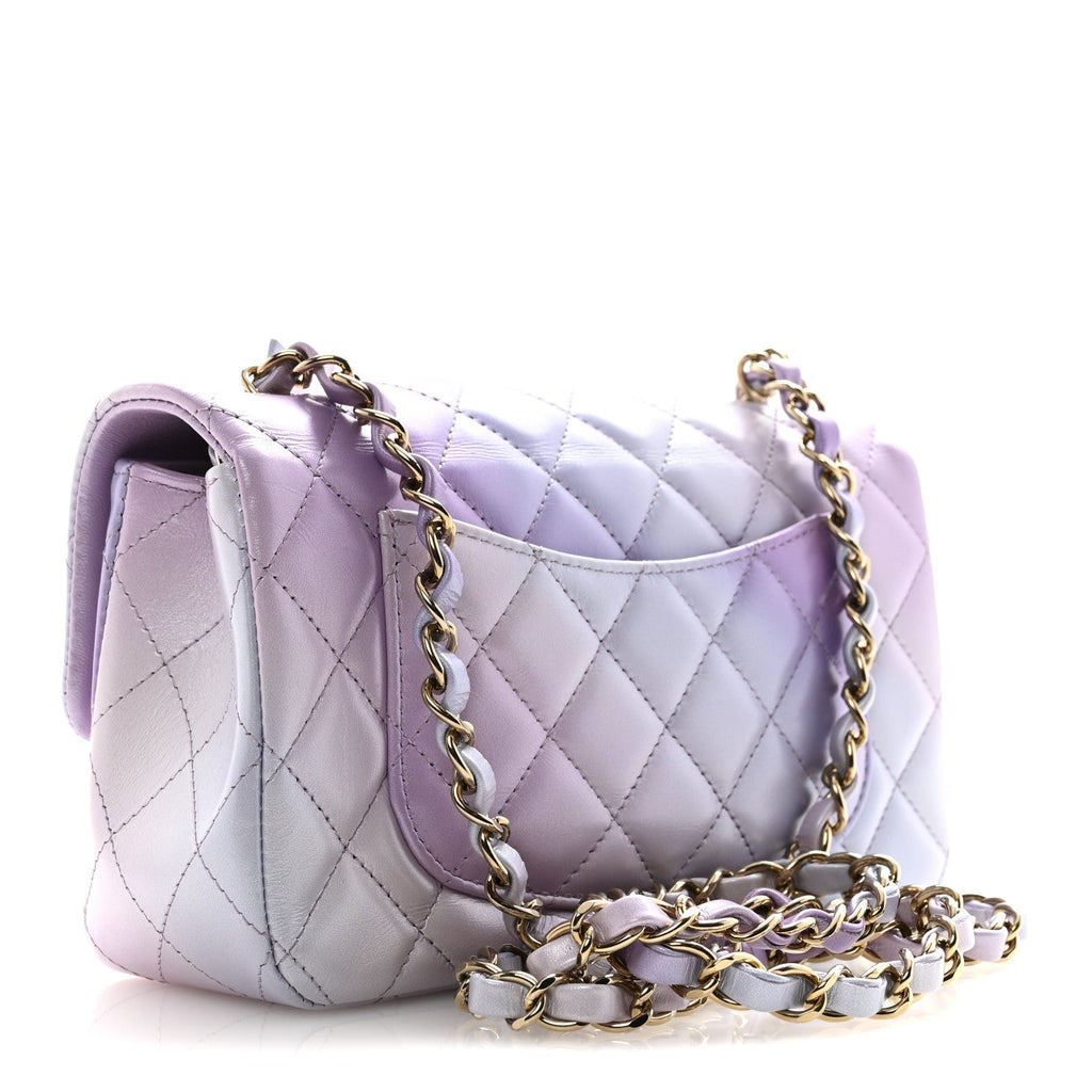 Calfskin Quilted Mini Cloudy Tie Dye Rectangular Flap Purple Blue Pink