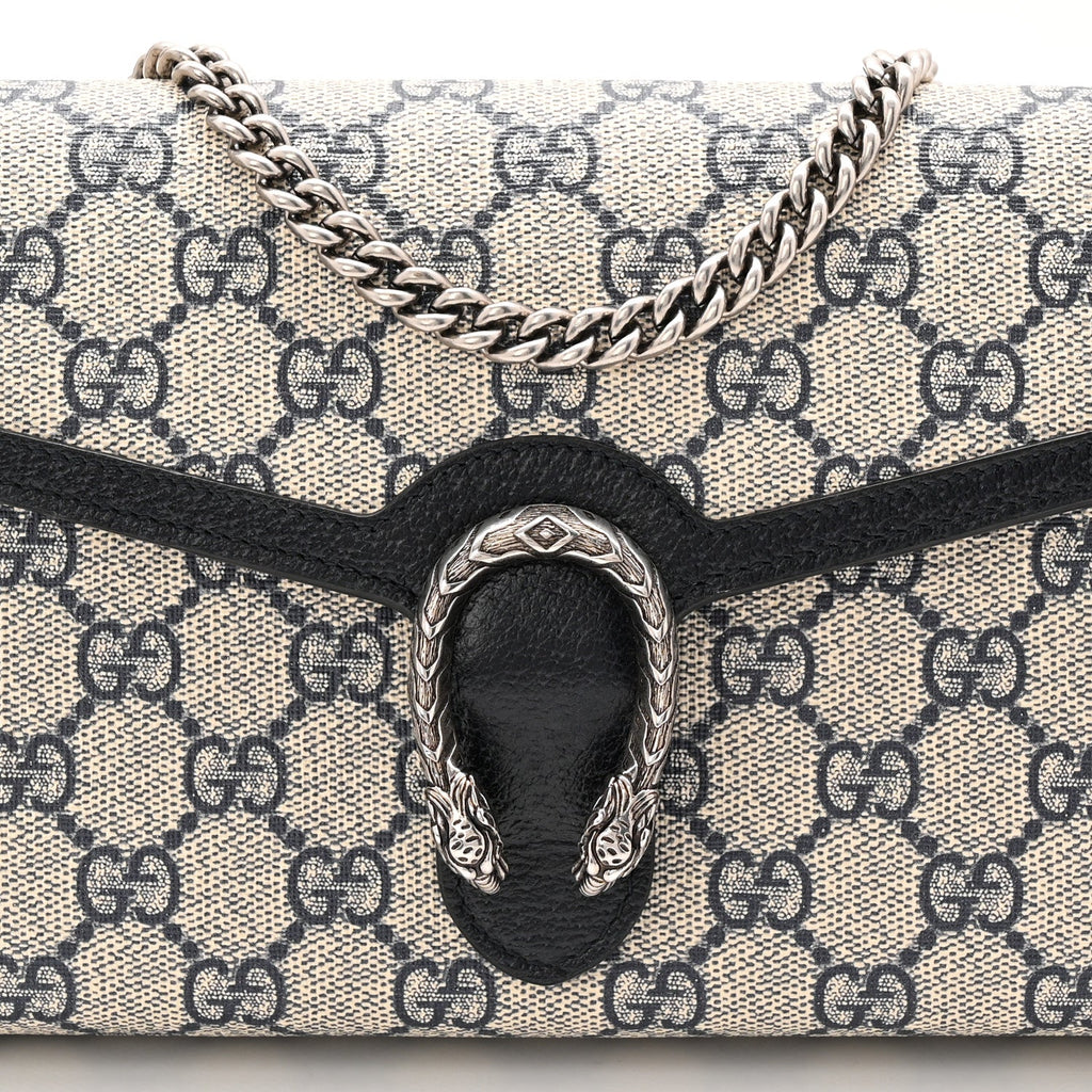 GG Supreme Monogram Textured Dollar Calfskin Mini Dionysus Chain Wallet Beige Blue