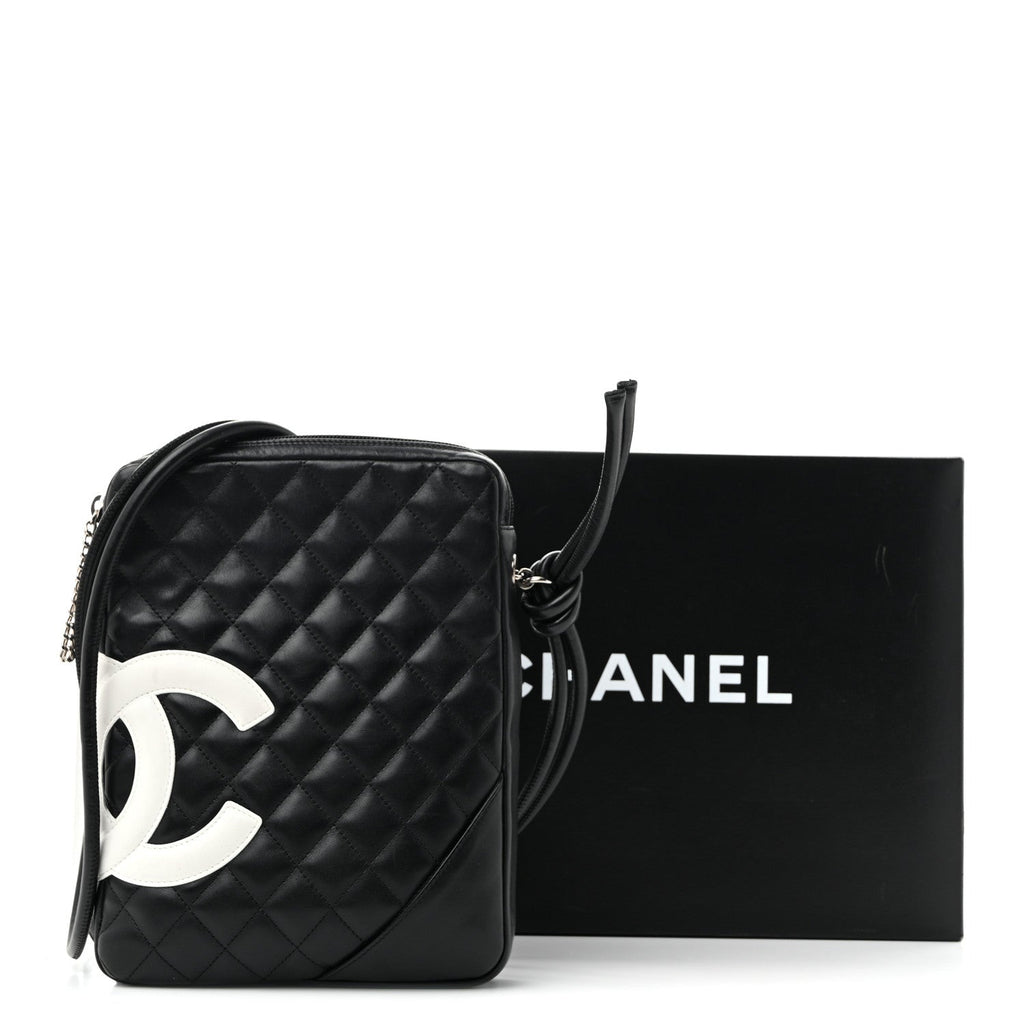 Calfskin Quilted Medium Cambon Messenger Black White