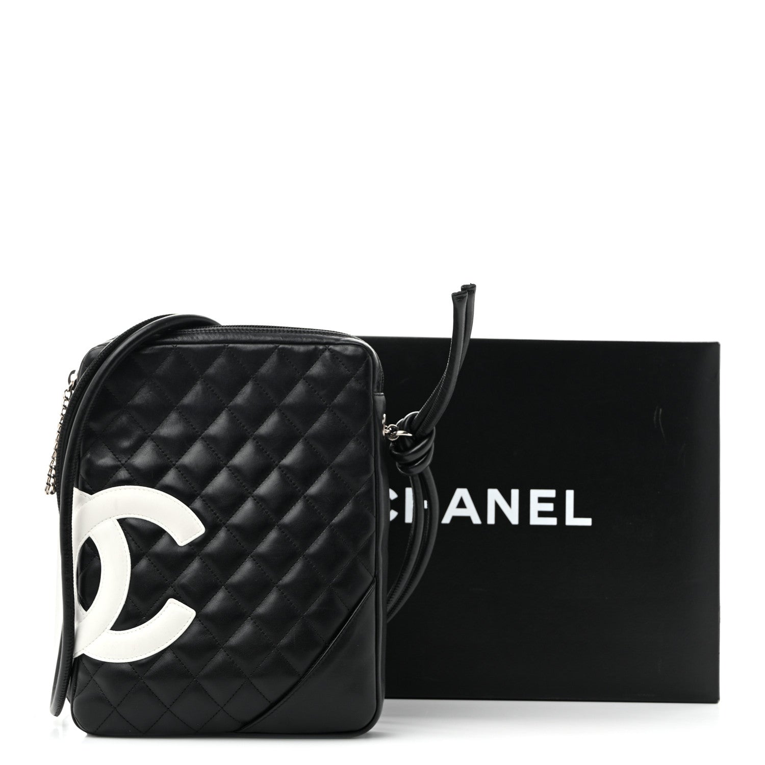 Calfskin Quilted Medium Cambon Messenger Black White