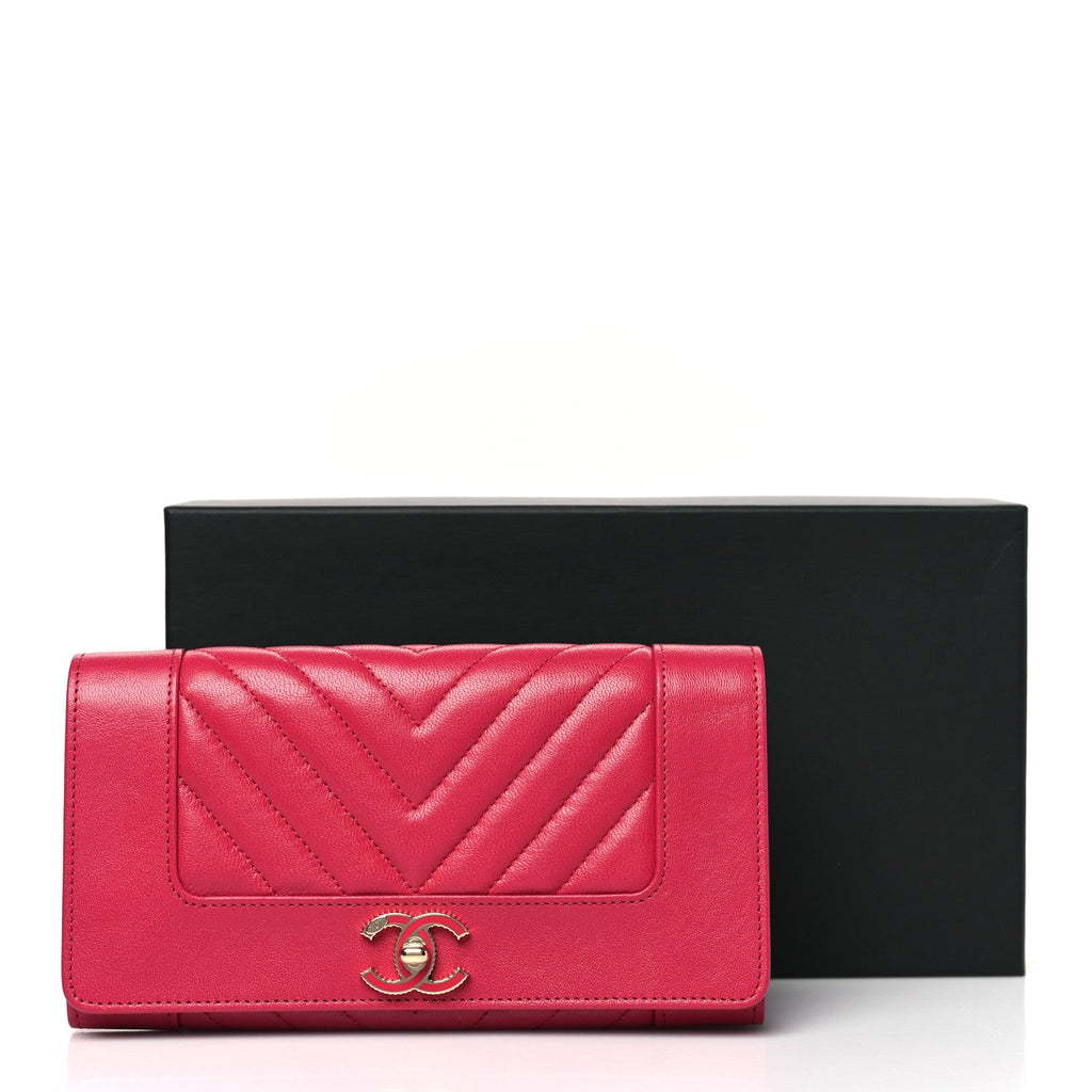 Sheepskin Chevron Quilted Mademoiselle Vintage Flap Wallet Pink