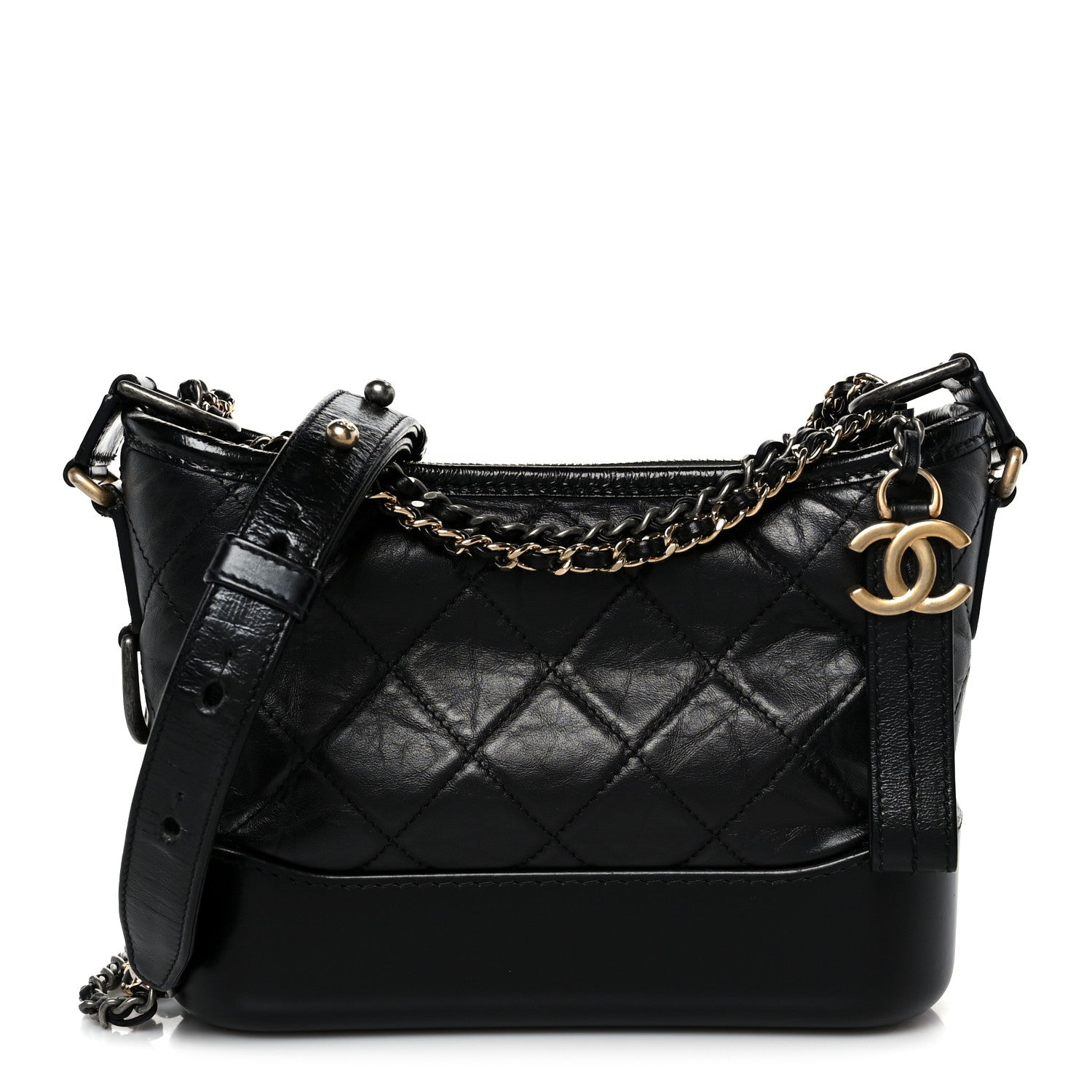 Aged Calfskin Quilted Small Gabrielle Hobo Black