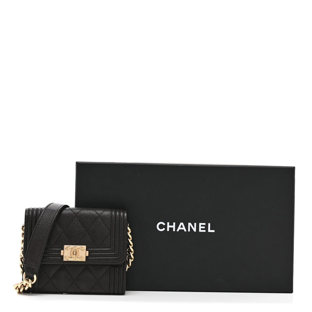 Caviar Quilted Boy  Holder On Chain Black