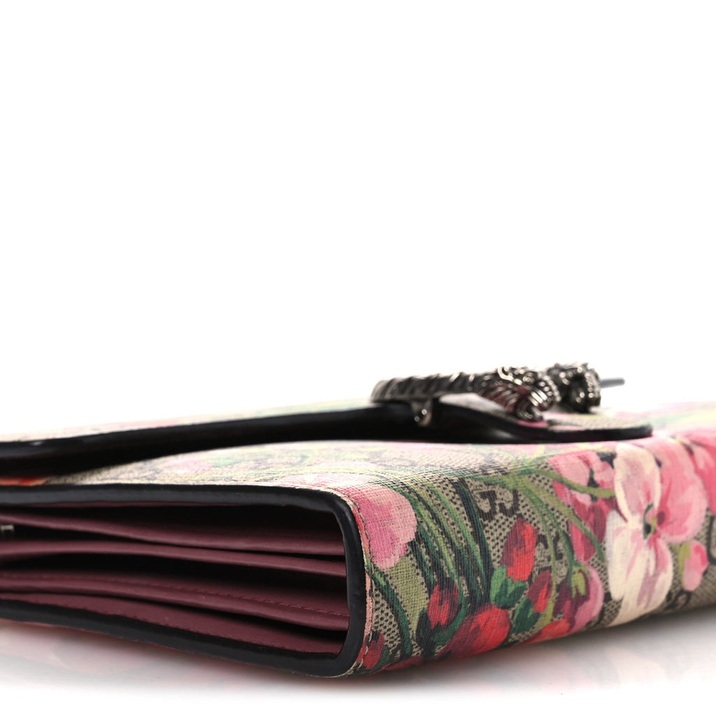 GG Supreme Monogram Blooms Mini Dionysus Chain Wallet Beige Multicolor Dry Rose
