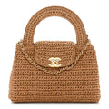 Braided Raffia Nano Kelly Flap Bag Dark Beige