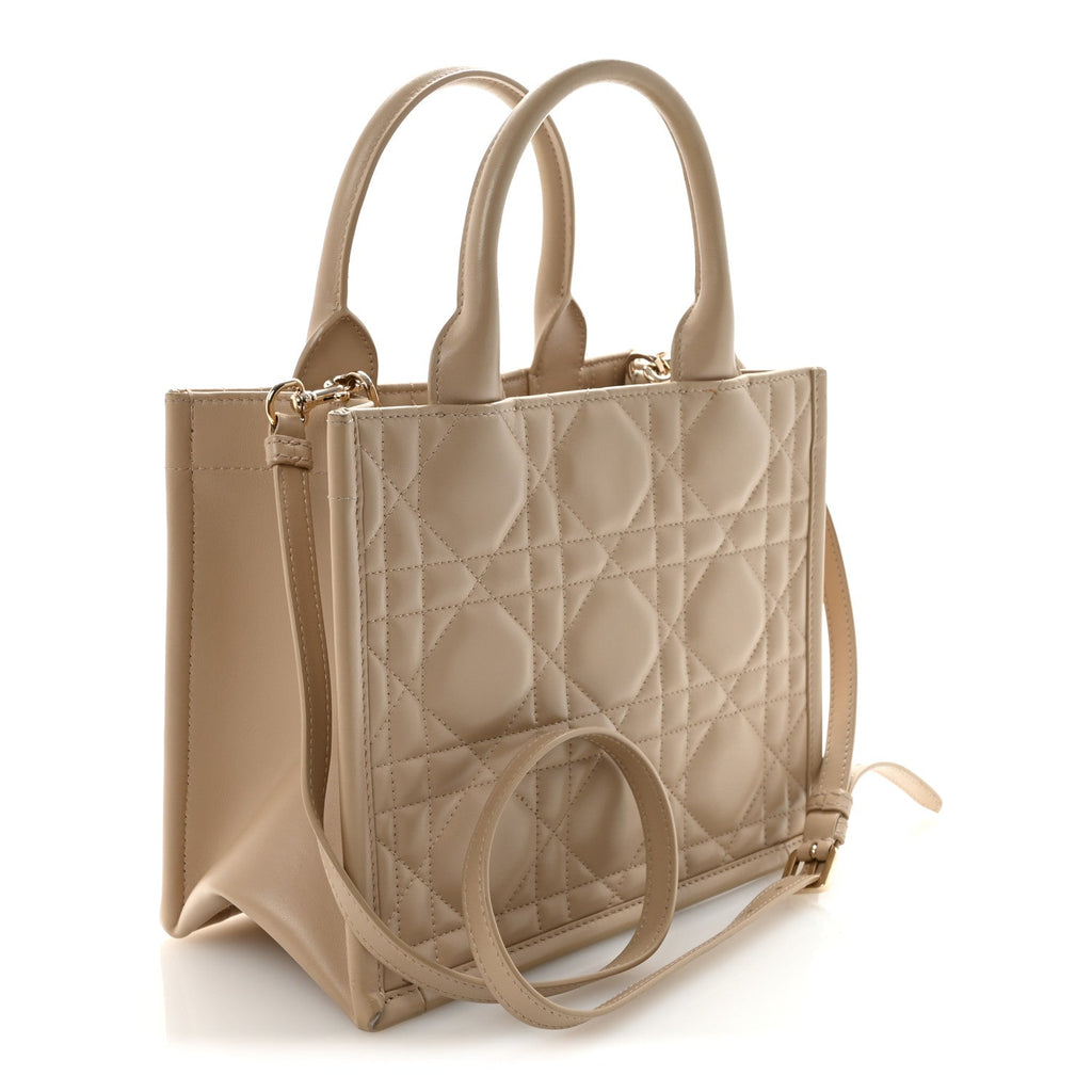 Calfskin Macro Cannage Small Book Tote Taupe