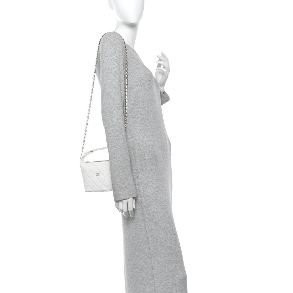 Caviar Quilted Hobo Clutch With Chain White