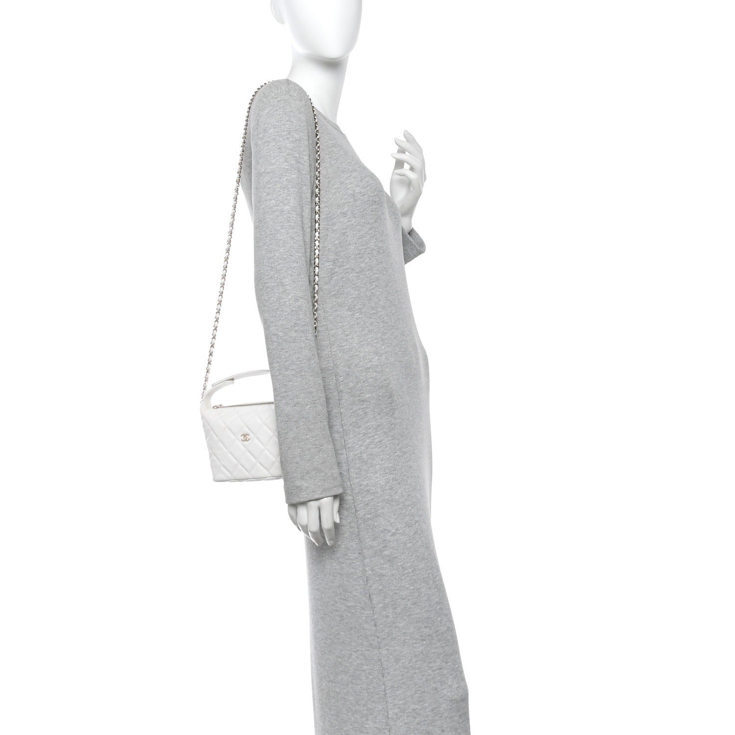 Caviar Quilted Hobo Clutch With Chain White
