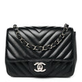 Caviar Chevron Quilted Mini Square Flap Black