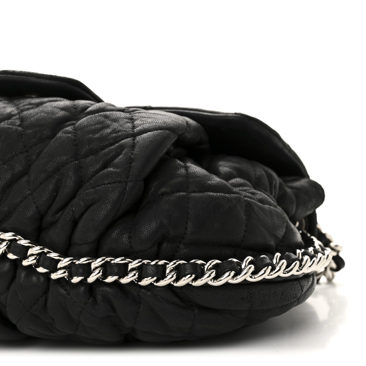 Washed Lambskin Quilted Medium Chain Around Messenger Black