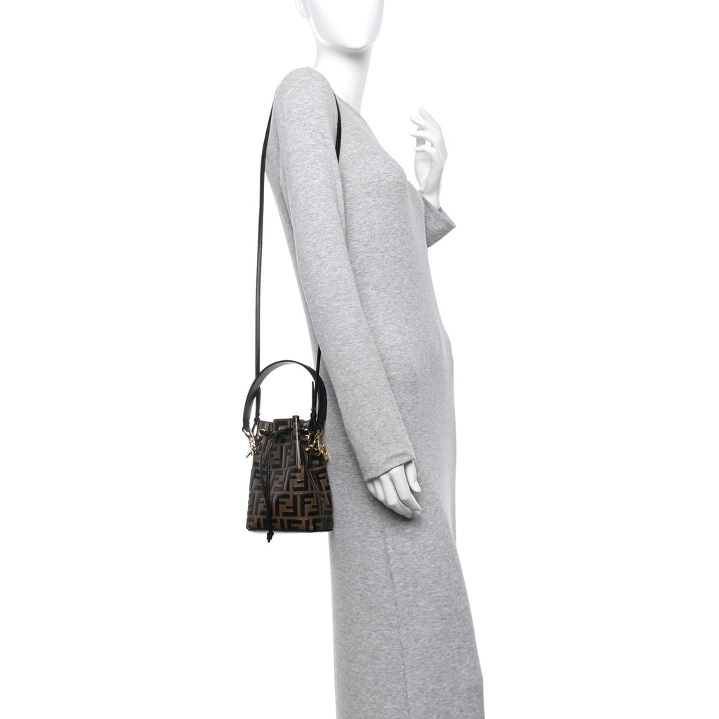 Vitello Liberty F is Fendi Bi-Color FF 1974 Embossed Mini Mon Tresor Bucket Bag Maya Black