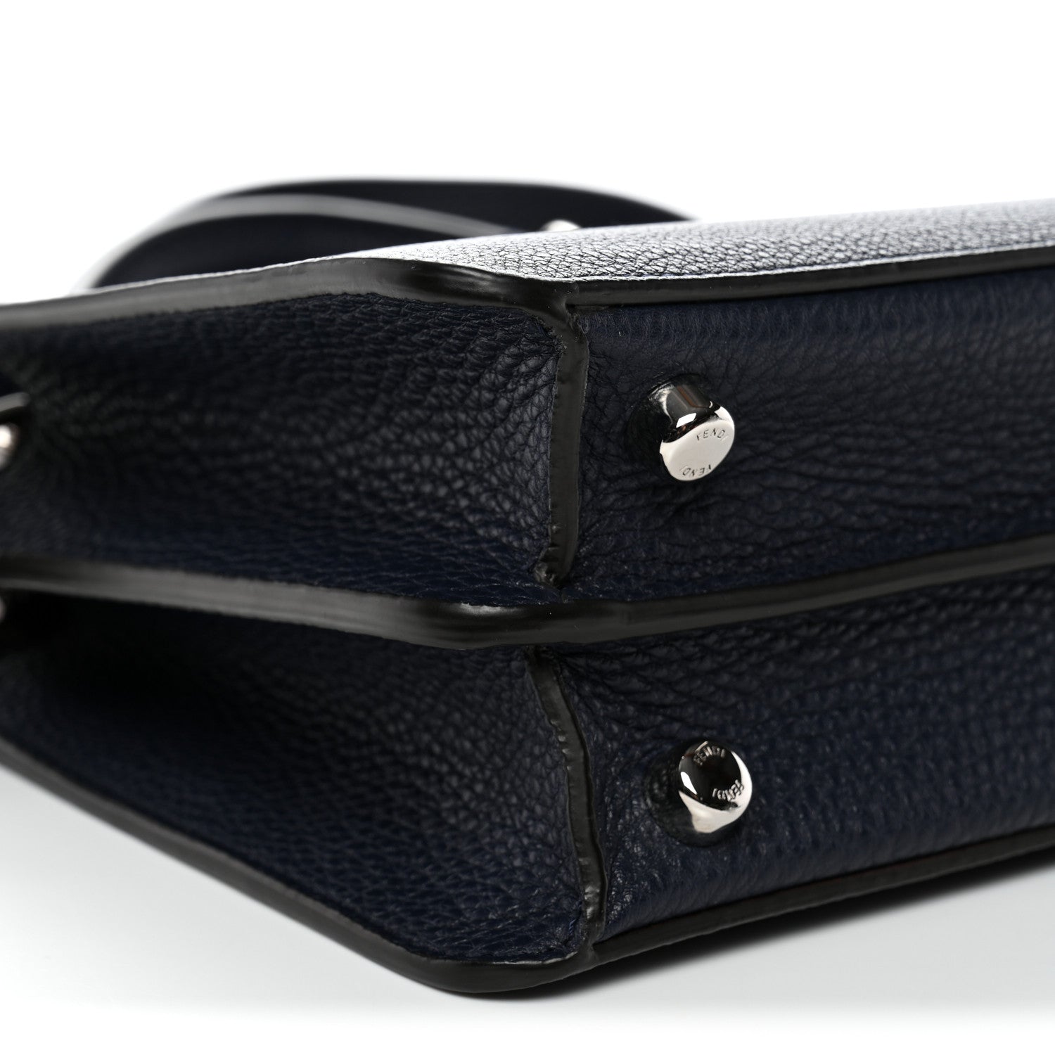 Cuoio Romano Vitello Cover Glazed Fabric Bi-Color FF 1974 Mini Peekaboo I SEE U Satchel Blue Dark Brown Tobacco Moro