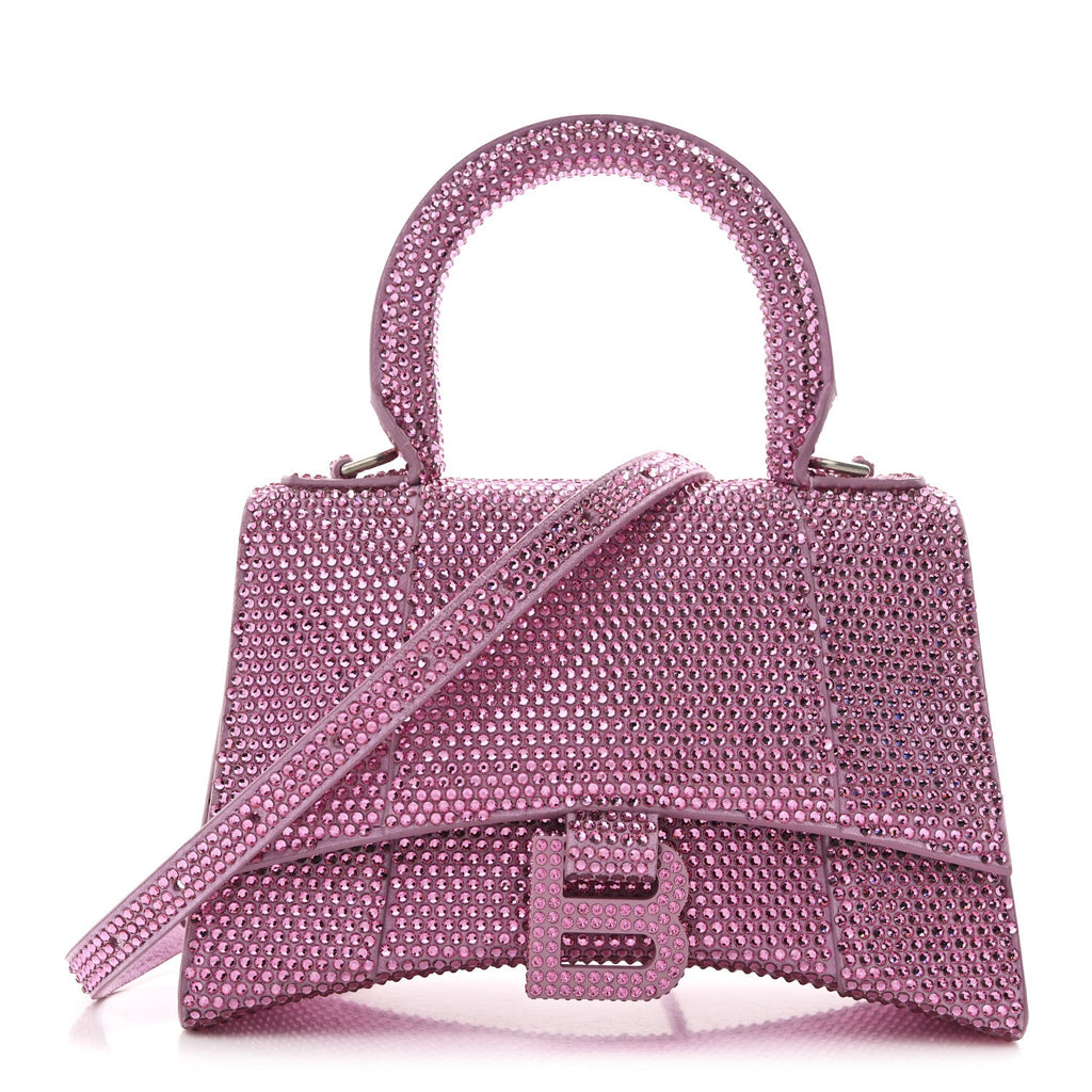 Strass Suede Hourglass Top Handle Bag XS Pink