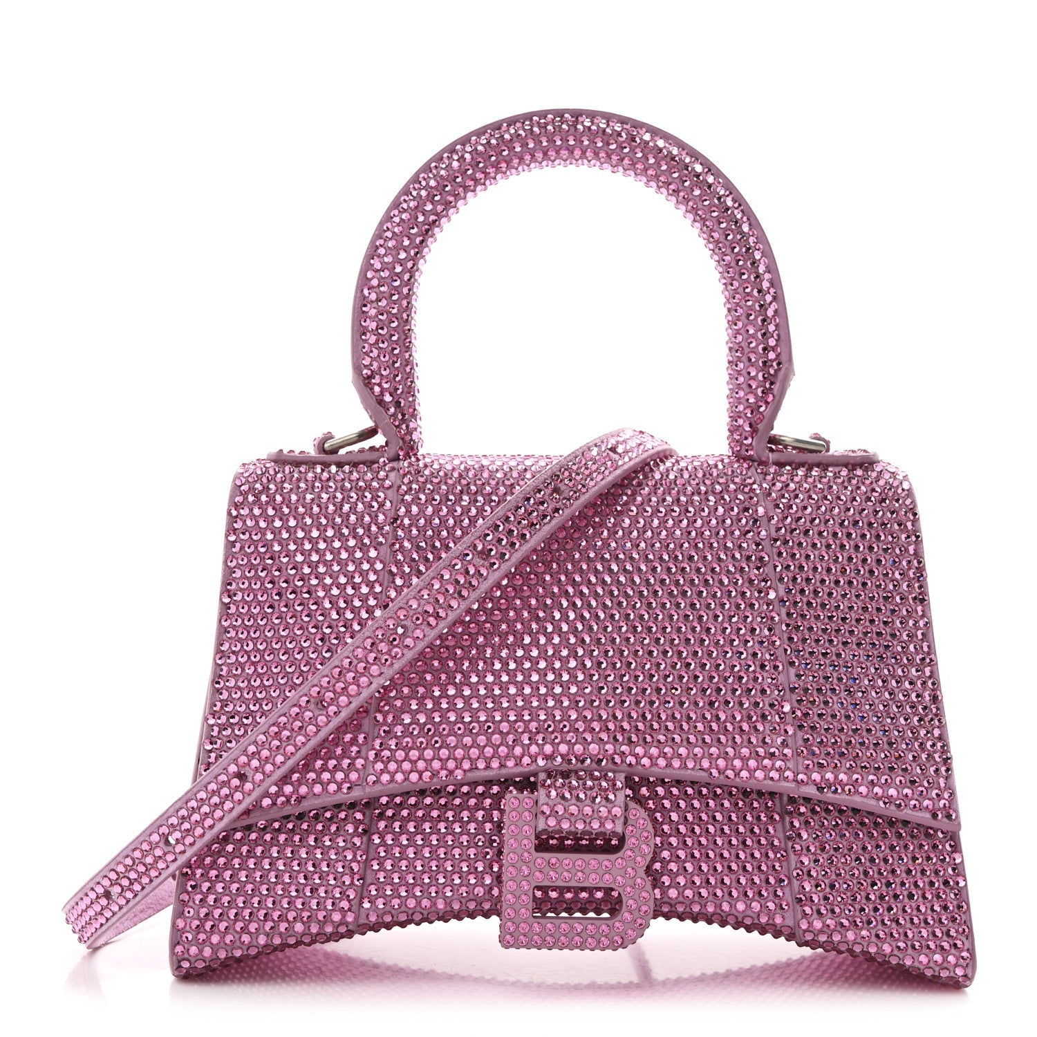 Strass Suede Hourglass Top Handle Bag XS Pink