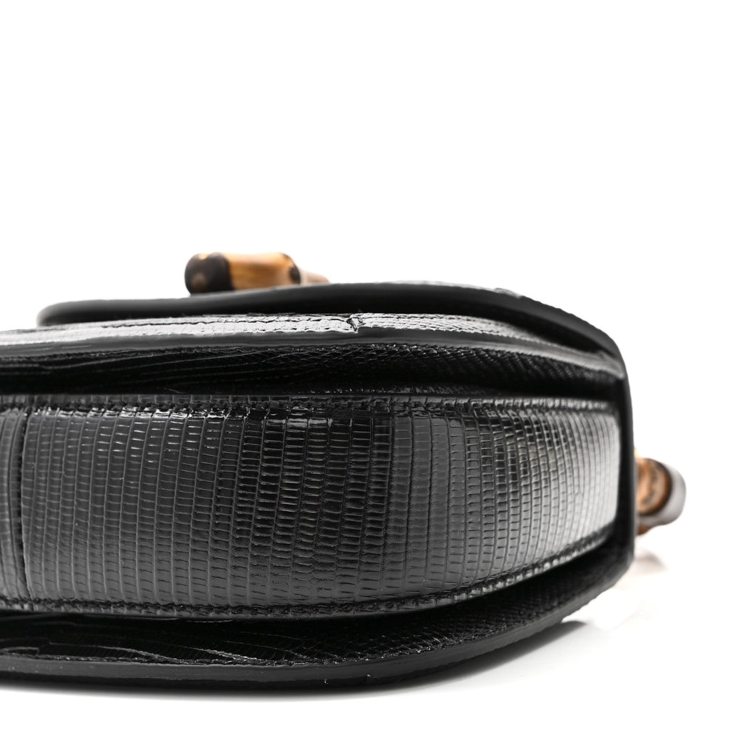 Sequin Lizard Embossed GG Mini Bamboo 1947 Top Handle Chain Bag Black White