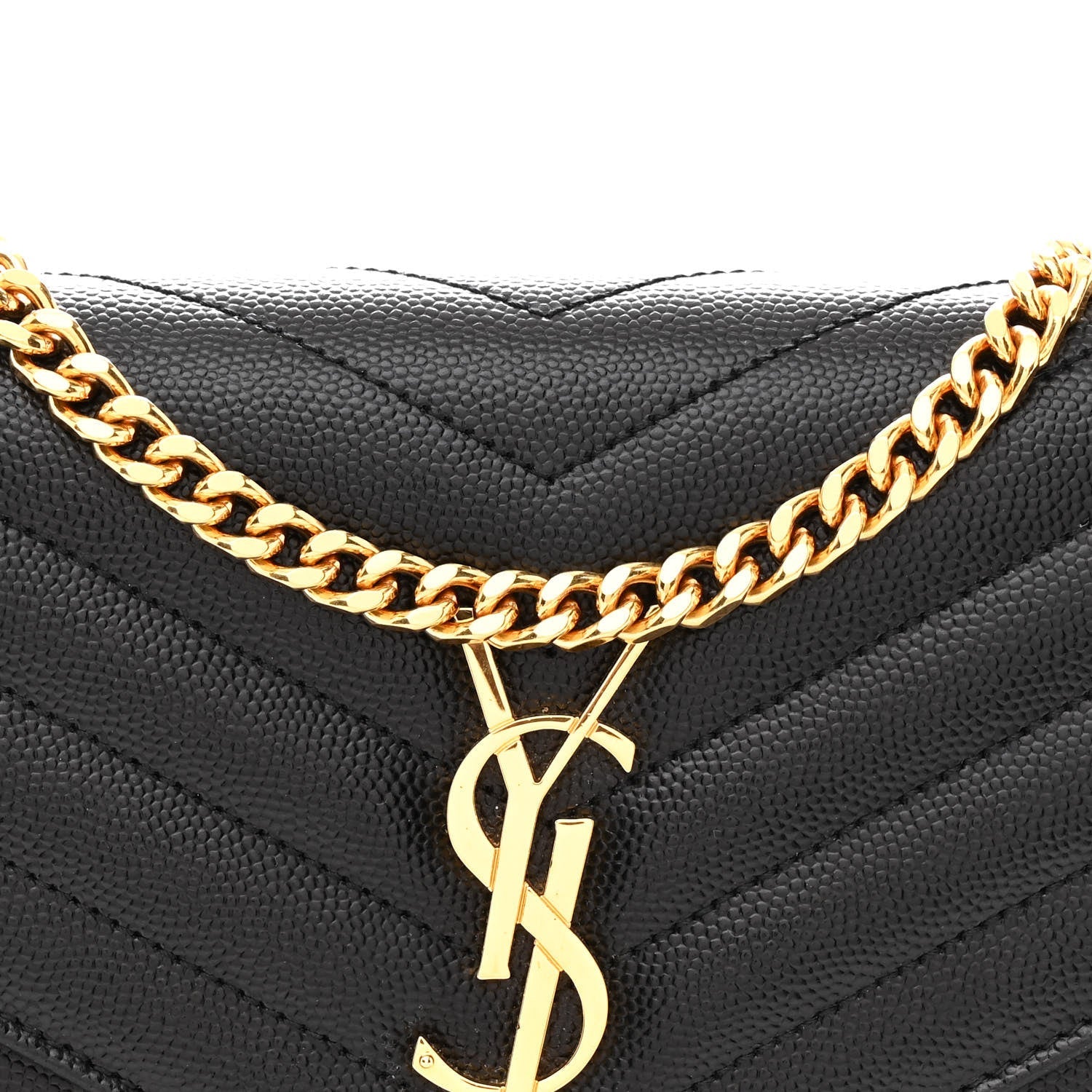 Grain De Poudre Matelasse Chevron Monogram Chain Wallet Black