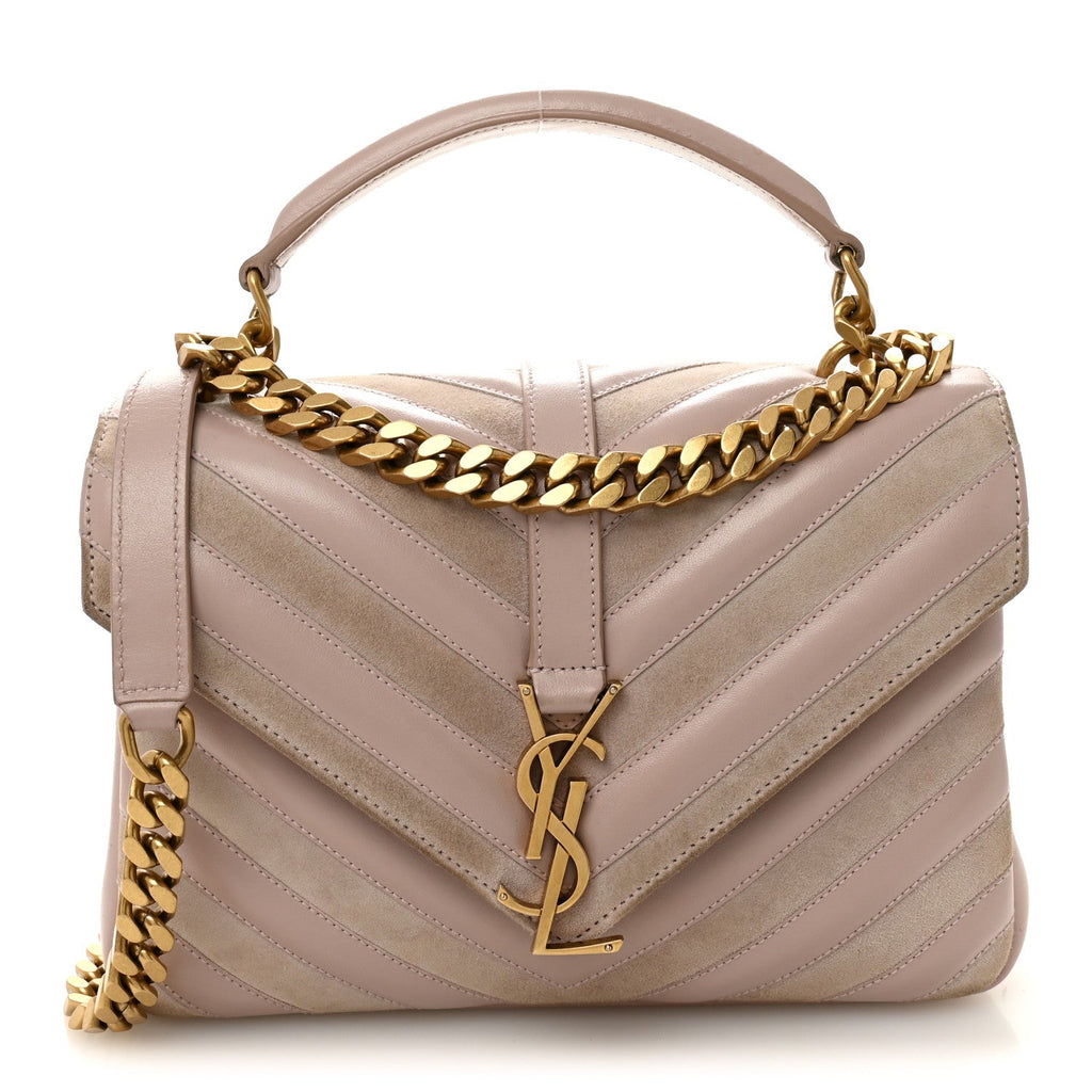 Calfskin Suede Matelasse Chevron Medium Monogram College Bag Rose Poudre