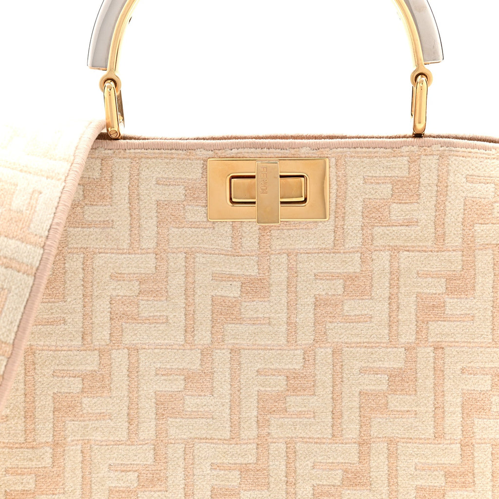 Chenille Suede Metal FF Small Peekaboo I SEE U Satchel Beige White
