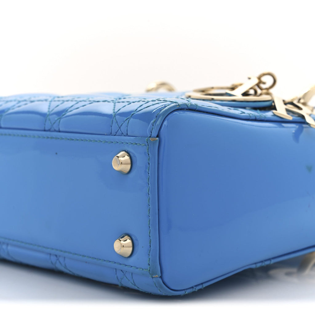 Patent Cannage Mini Lady Dior Blue