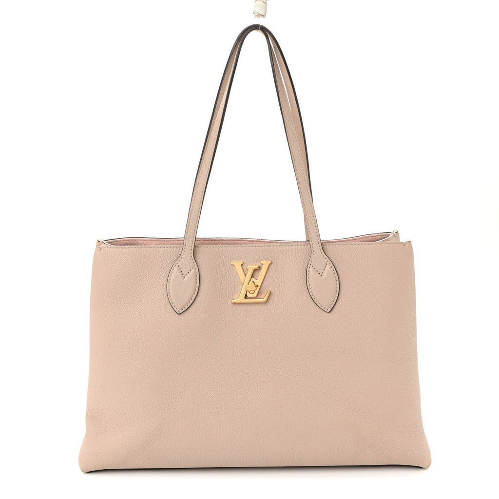 Grained Calfskin Lockme Shopper Greige