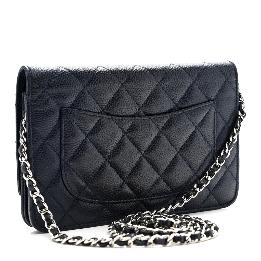 Caviar Quilted Wallet on Chain WOC Navy Blue