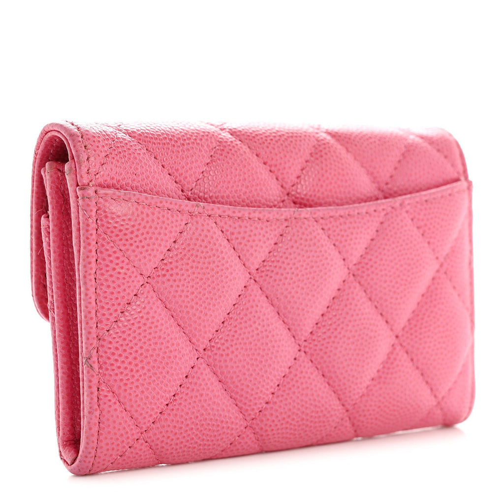 Caviar Quilted Flap  Holder Wallet Pink