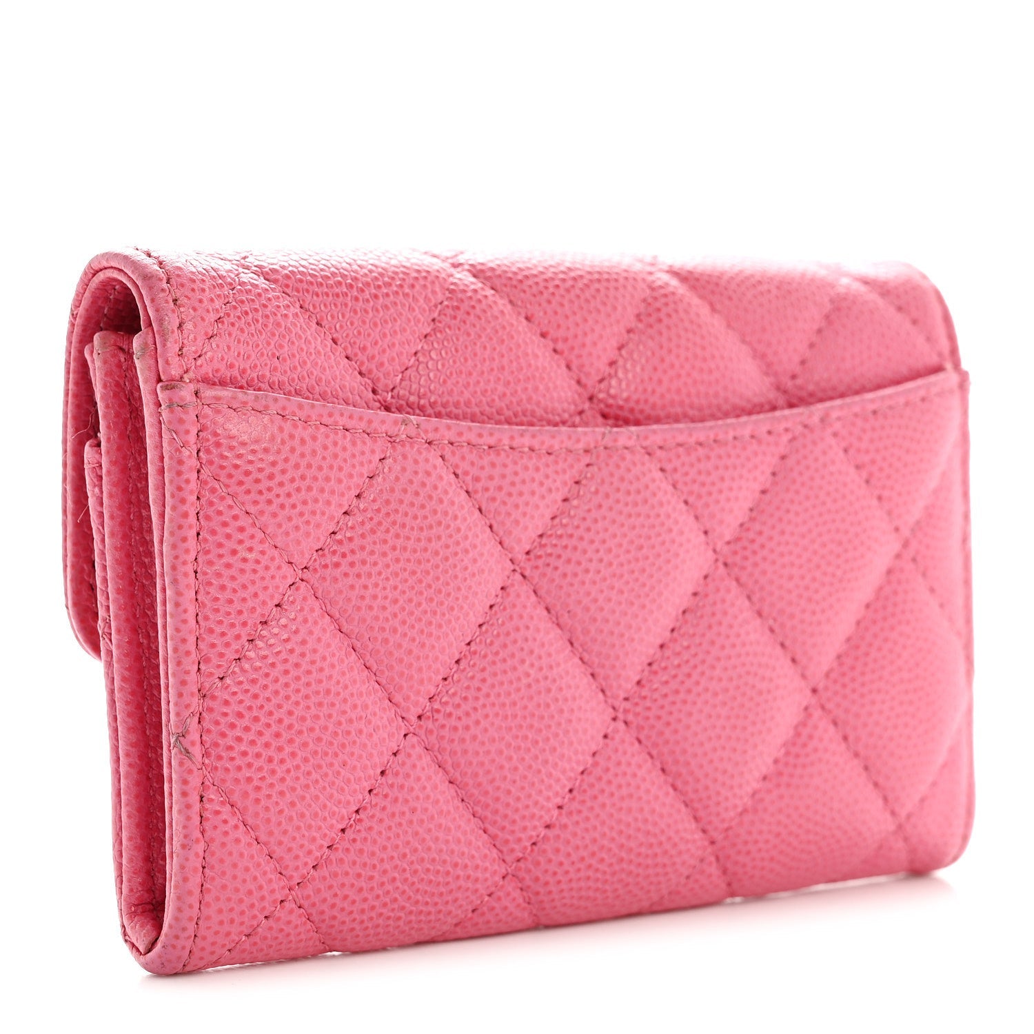Caviar Quilted Flap  Holder Wallet Pink