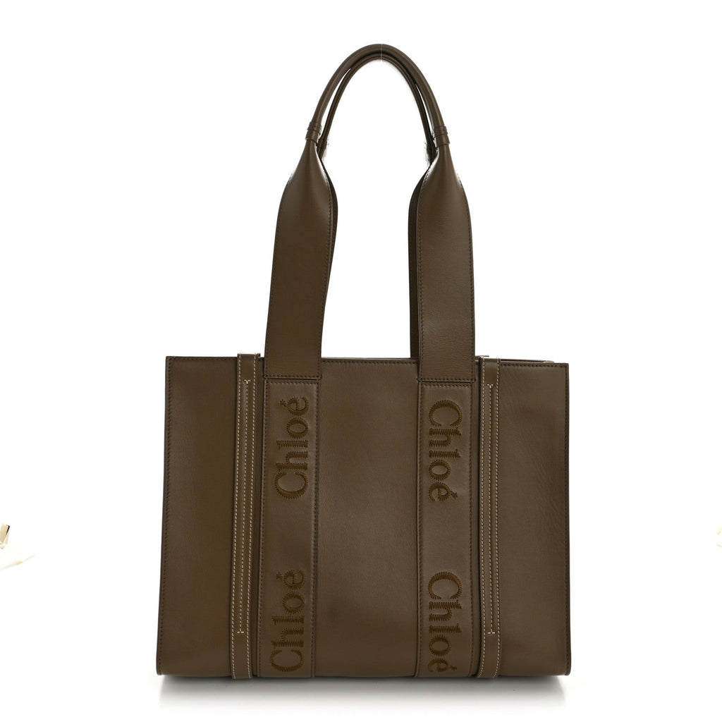Calfskin Medium Woody Tote Army Green