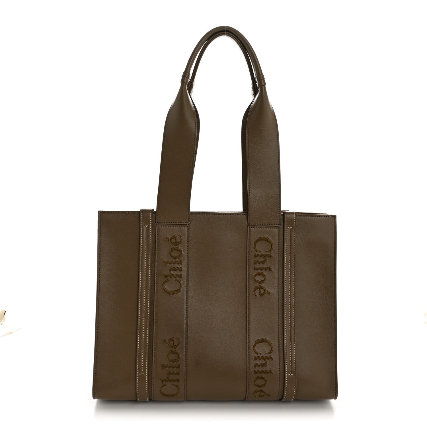 Calfskin Medium Woody Tote Army Green