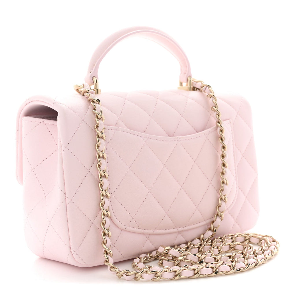 Lambskin Quilted Mini Top Handle Rectangular Flap Light Pink