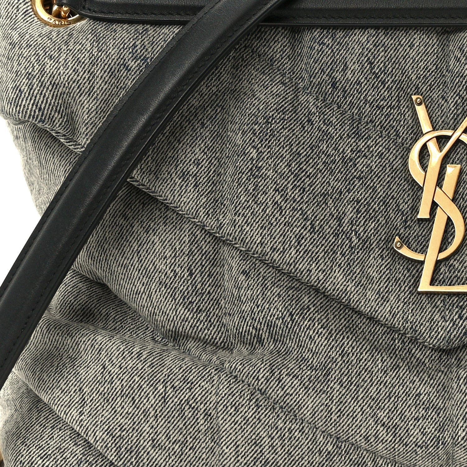 Denim Quilted Medium Loulou Puffer Monogram Chain Satchel Azur