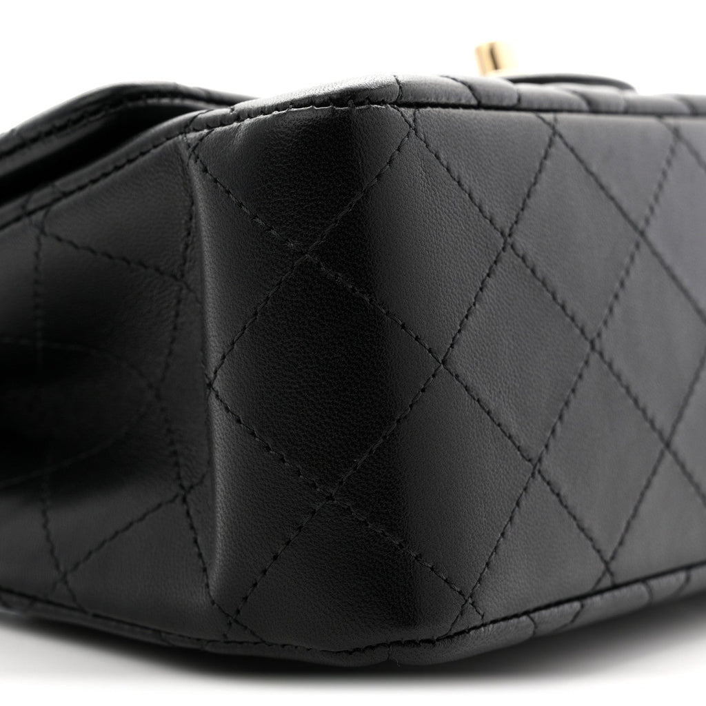 Lambskin Quilted Mini Square Flap Black
