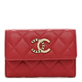 Lambskin Pearl Enamel Quilted Flap  Holder Red