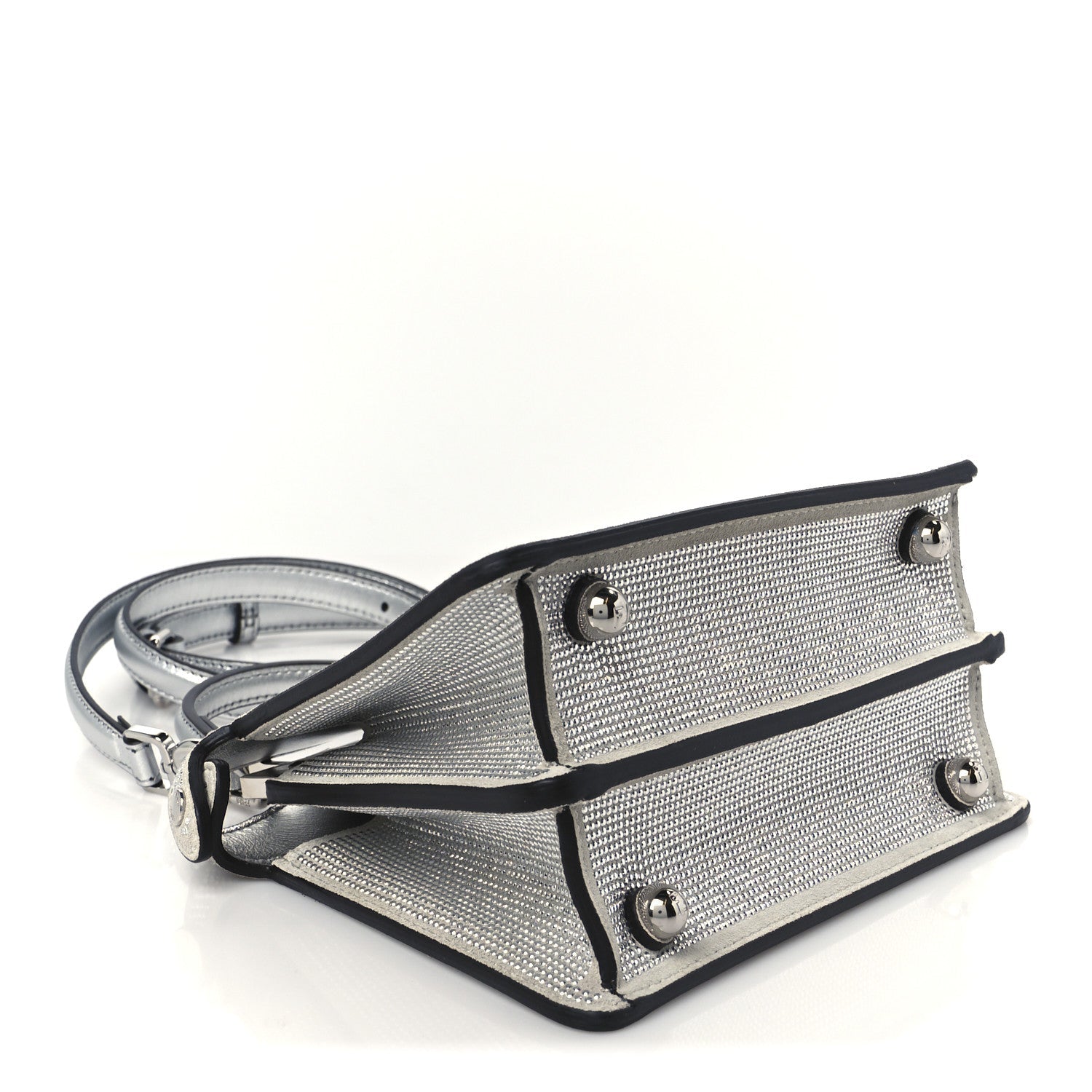Crystal Vitello Laminato FF Petite Peekaboo I SEE U Satchel Crystal Argento