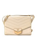 Calfskin Chevron Quilted Small Medal Flap White